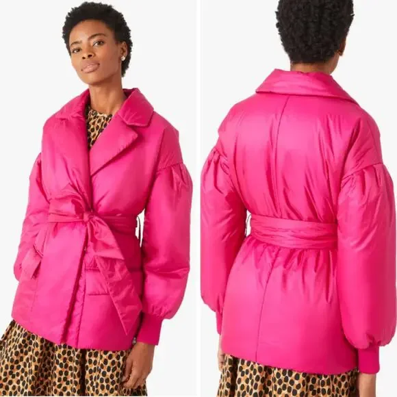 KATE SPADE COAT PINK PUFFER WINTER PREPPY FEMININE COQUETTE WINTER BELTED TIE - Picture 2 of 13